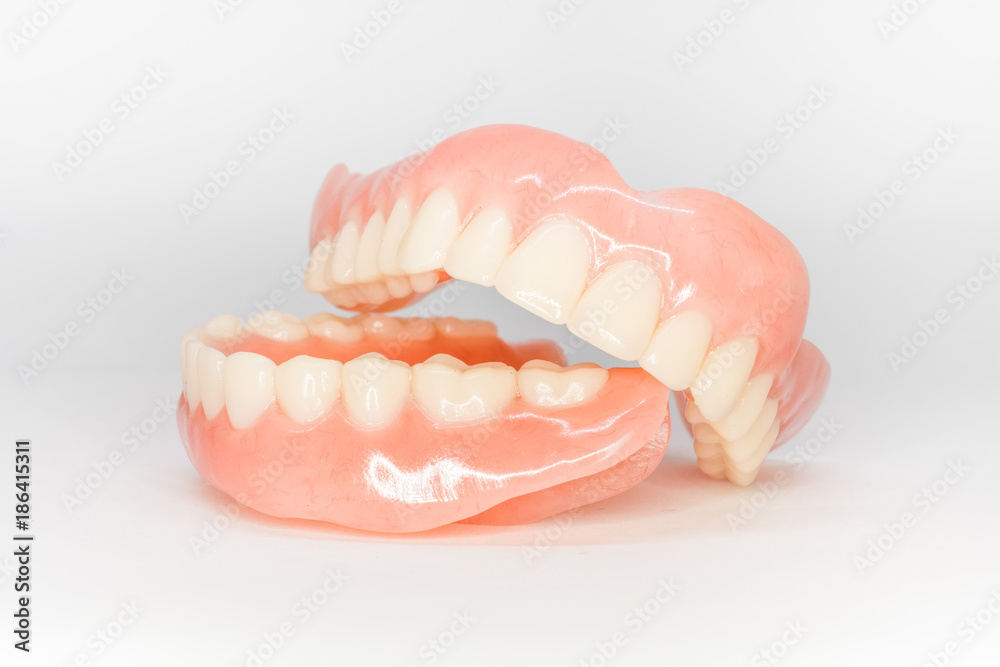 upper and lower complete denture - obrazy, fototapety, plakaty 