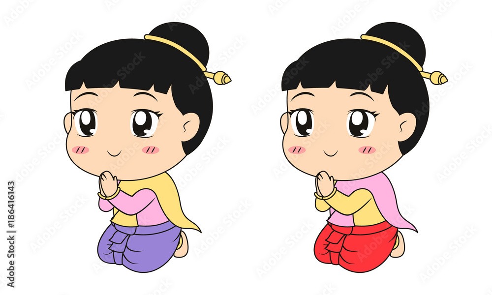 Cute thai girl cartoon vector Stock Vector | Adobe Stock