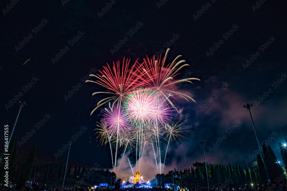 Beautiful firework night scene of new year countdown in Chiang mai Thailand Beautiful firework night scene of new year countdown in Chiang mai Thailand