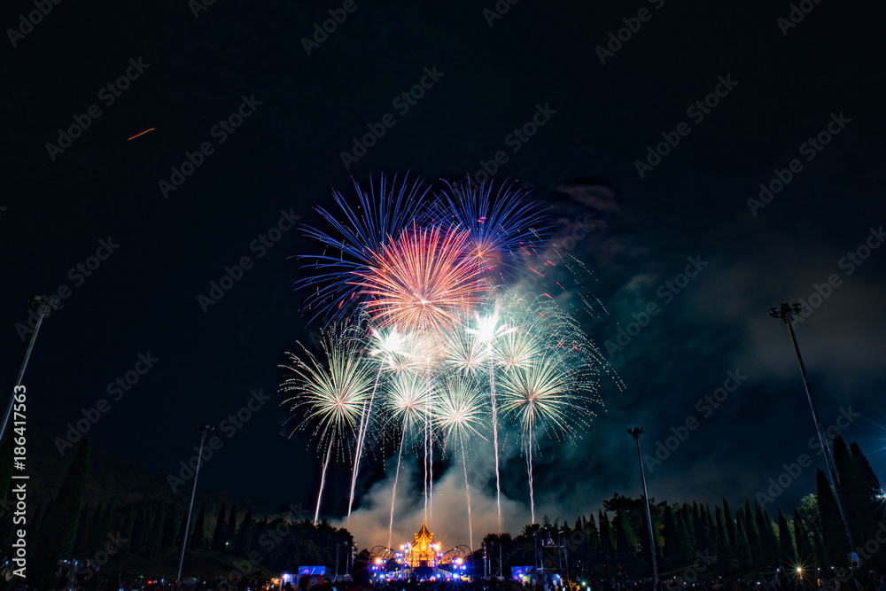 Beautiful firework night scene of new year countdown in Chiang mai Thailand Beautiful firework night scene of new year countdown in Chiang mai Thailand
