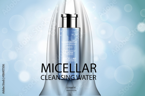 Luxury cosmetic Bottle package skin care cream, Beauty cosmetic product poster, with Bokeh and Water background