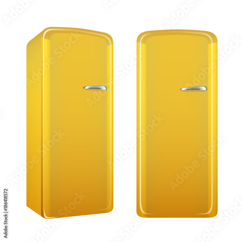 Realistic painted retro style kitchen refrigerator. Vector illustration set isolated on white background.
