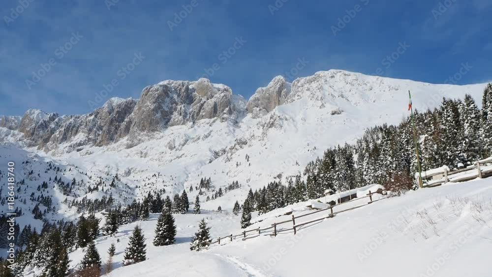 Presolana is a mountain range of the Orobie, Italian Alps. Landscape in winter after a snowfall Presolana is a mountain range of the Orobie, Italian Alps. Landscape in winter after a snowfall