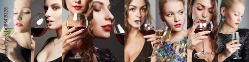 Canvas Print collage of women drink wine. beautiful girls