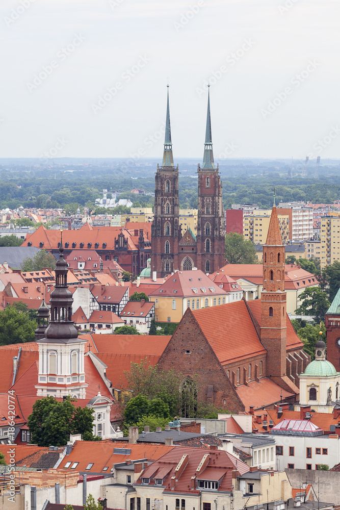 Obraz premium Aerial view on old town, Lower Silesia, Wroclaw, Poland