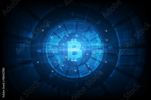  bitcoin digital currency, futuristic digital money, technology worldwide network concept, vector illustration