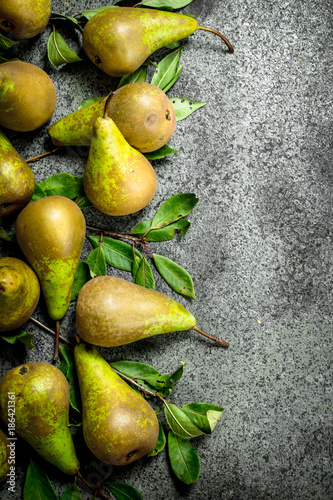Ripe pears with leaves.