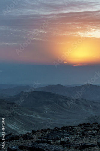Vertical photo sunrise morning landscape on holy land judean desert in Israel
