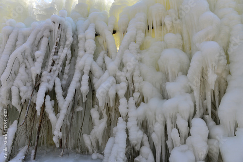 Winter landscape frozen waterfalls