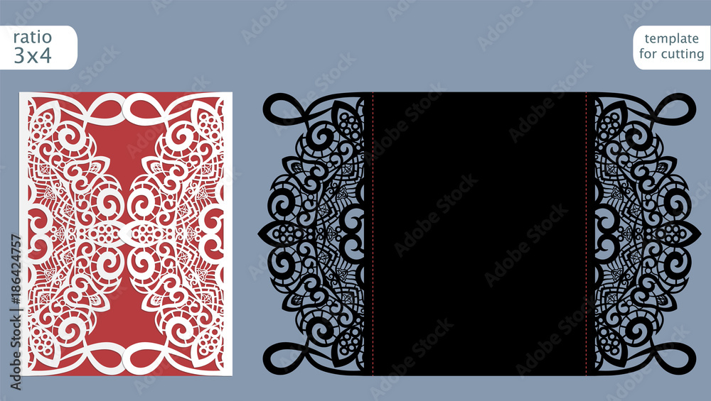 Laser cut wedding invitation card template vector. Die cut paper card