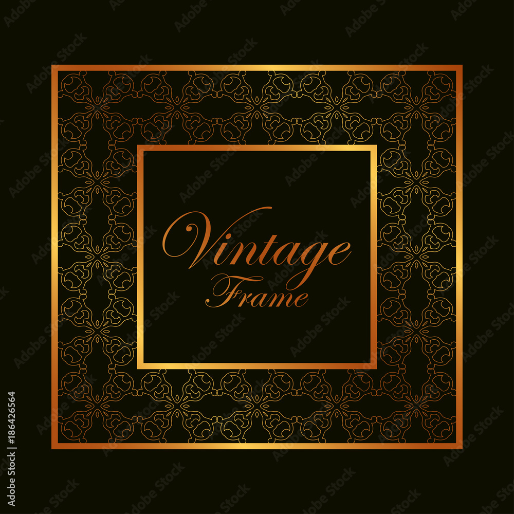 Retro ornamental golden frame. Flourished ornate border. Luxury elegant ornament. Vintage element. Template for design. Vector illustration Retro ornamental golden frame. Flourished ornate border. Luxury elegant ornament. Vintage element. Template for design. Vector illustration