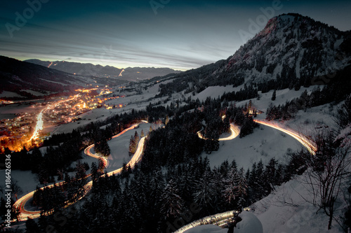 Jochpass-Straße von Bad Hindelang nach Oberjoch im Winter photo