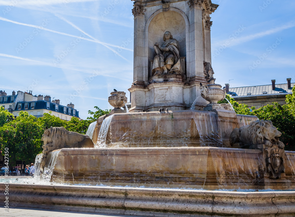  Fragment of the Fountain Saint-Sulpice or Fountain of the Four Bishops. Paris, France