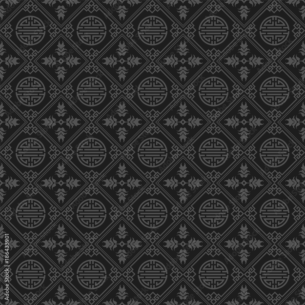 Dark background. Chinese and Japanese style. Seamless pattern. Vector illustration