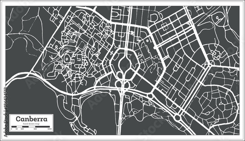 Canberra Australia City Map in Retro Style. Outline Map.