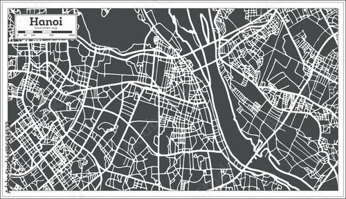 Photography Hanoi Vietnam City Map in Retro Style. Outline Map.