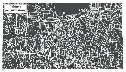 Jakarta Indonesia City Map in Retro Style. Outline Map.