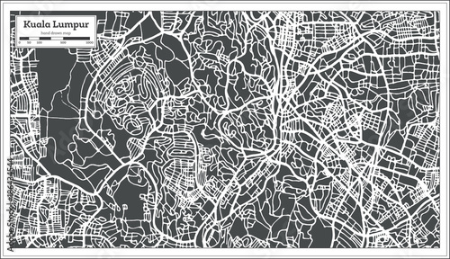 Photo Kuala Lumpur Malaysia City Map in Retro Style. Outline Map.