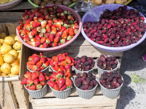 Rich offer of fruits, vegetables, Quito marketplace,  Ecuador.