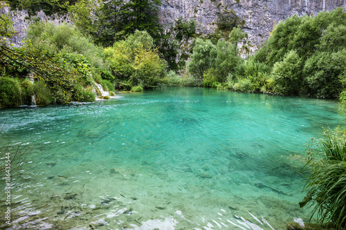 Croatian lake landscape. Croatia Plitvice lake, natural travel background, national park