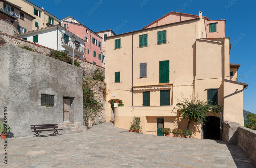 The old-fashioned colorful houses in Liguria region of Italy