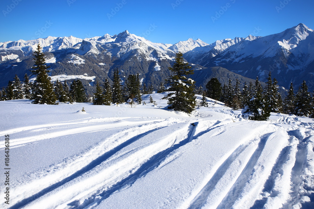 Wintery mountain landscape with sunshine Wintery mountain landscape with sunshine