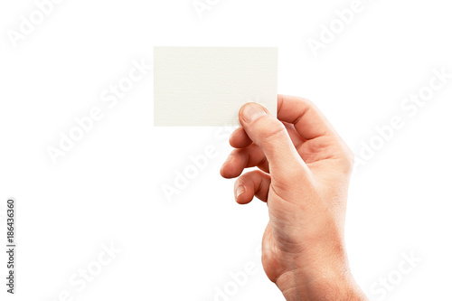 Male hand holding business card