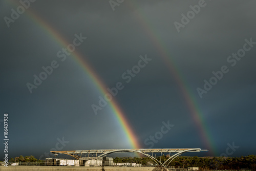 Beautiful rainbow from a roof of Synchrotron Facility in Trieste, Italy