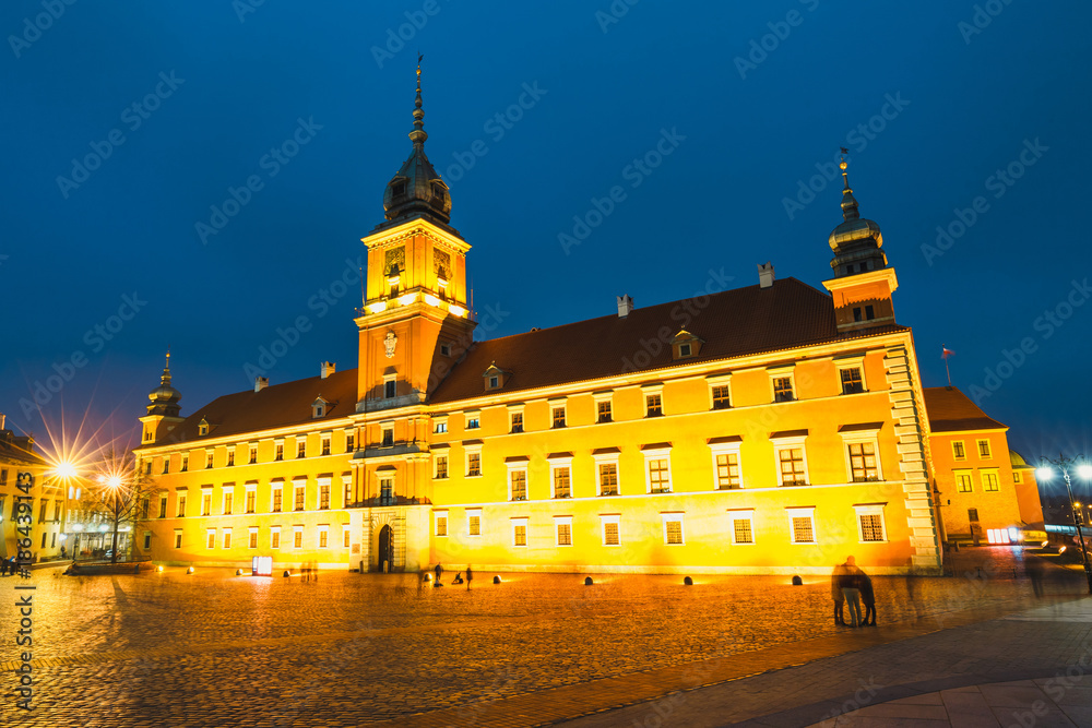 Night view of the old town in Warsaw, Poland