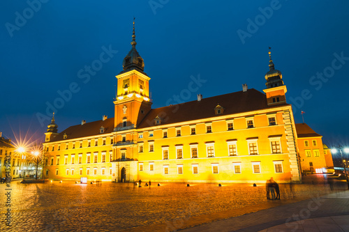 Night view of the old town in Warsaw, Poland