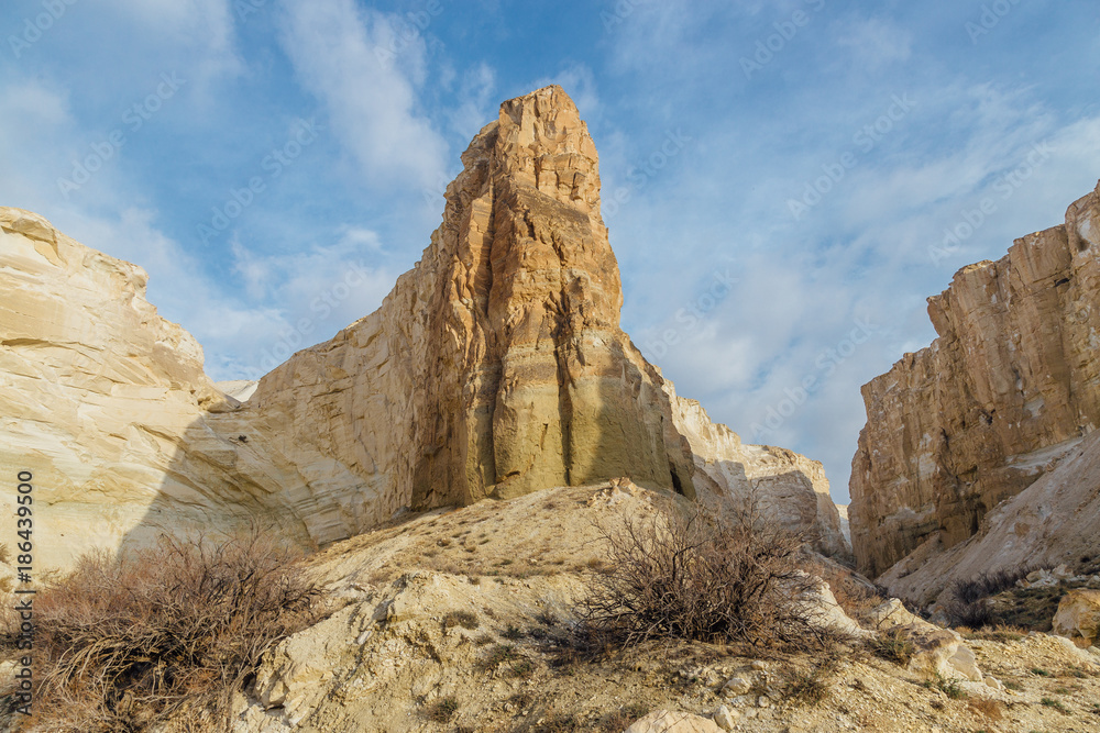 Beautiful mountain canyon in the desert. Boszhira in Ustyurt plateau, Kazakhstan