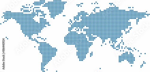 Blue dots world map on white background  vector illustration.