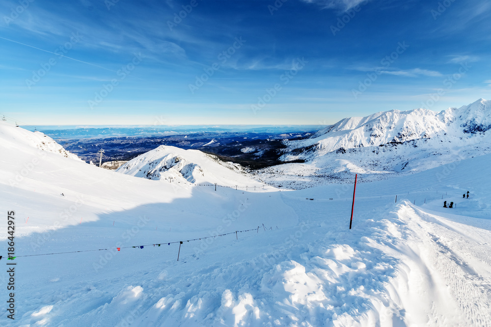 Morning foto of ski slope in the High Tatras.