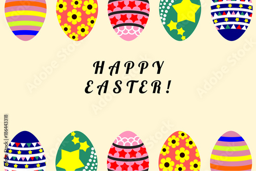 Illustration of a flat design cartoon vector, Easter eggs. Spring and Easter- related time. Picture with copy space for print, greeting card or graphic design. photo