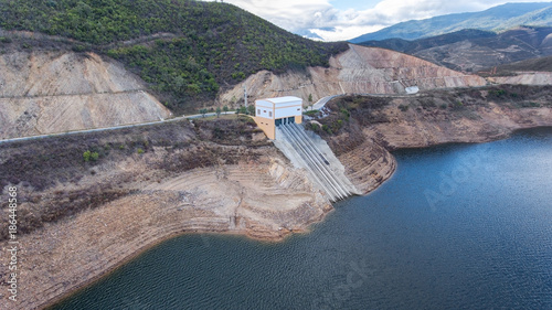Aerial. Reservoir dam Odelouca of drinking water in Algarve region of Portugal. Monchique. photo