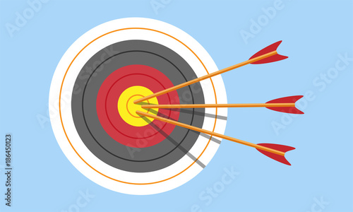 Target with arrow, Goal achieve concept. Vector illustration isolated on blue background