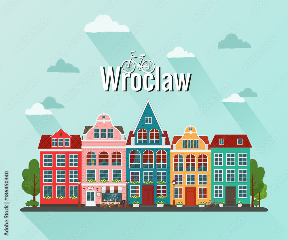 Vector illustration of Wroclaw. Old european city.