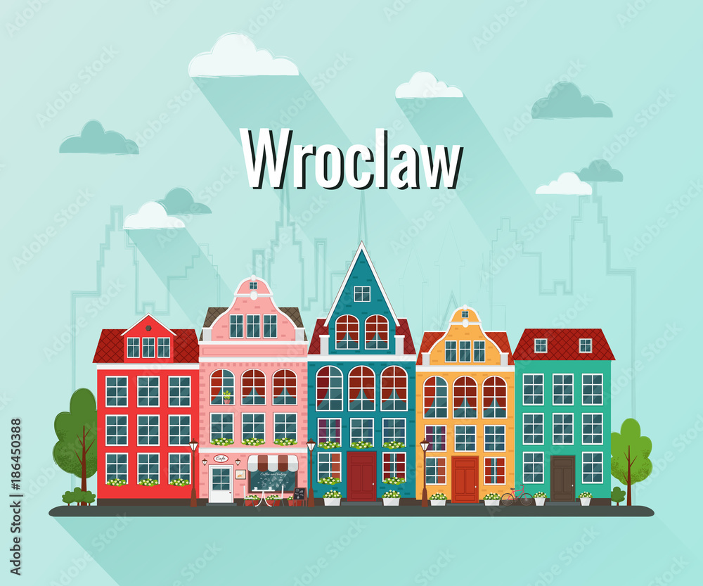 Vector illustration of Wroclaw. Old european city.