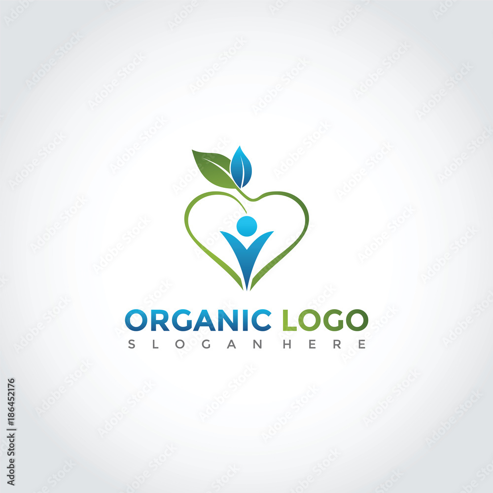 Organic Love Leaf and People Logo Design. Vector Illustrator Eps. 10 Organic Love Leaf and People Logo Design. Vector Illustrator Eps. 10