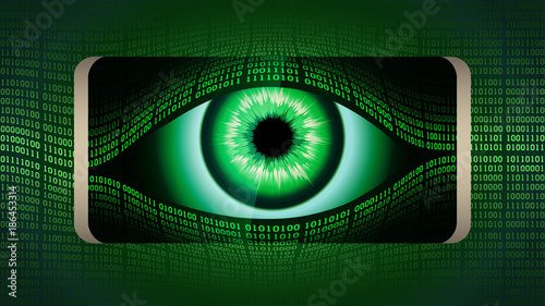 The all-seeing eye of Big brother in your smartphone, concept of permanent global covert surveillance using mobile devices, security of computer systems and networks, privacy