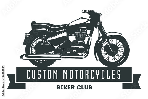 Vintage Motor Club Sign and Label on white background. Emblem of bikers and riders.	