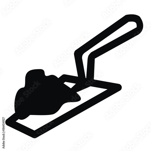 trowel with mortar, vector icon, black and white silhouette