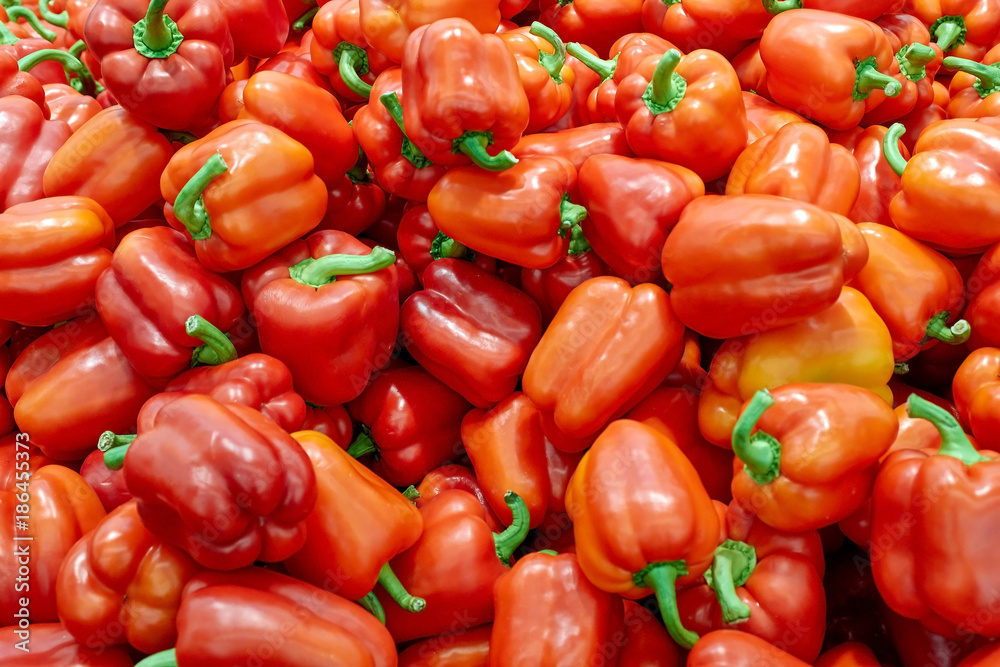 Fresh red peppers on the market, natural paprika Fresh red peppers on the market, natural paprika