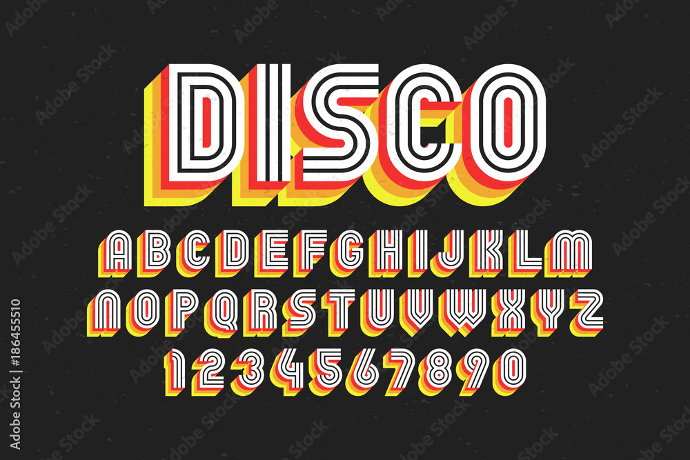 Vecteur Stock 80's retro font, disco style, alphabet and numbers | Adobe  Stock