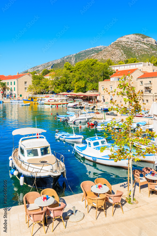 Fototapeta premium View of Bol port with boats on sunny summer day, Brac island, Croatia