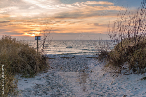 Baltic Sea and sand dunes on the beach. Poland.
