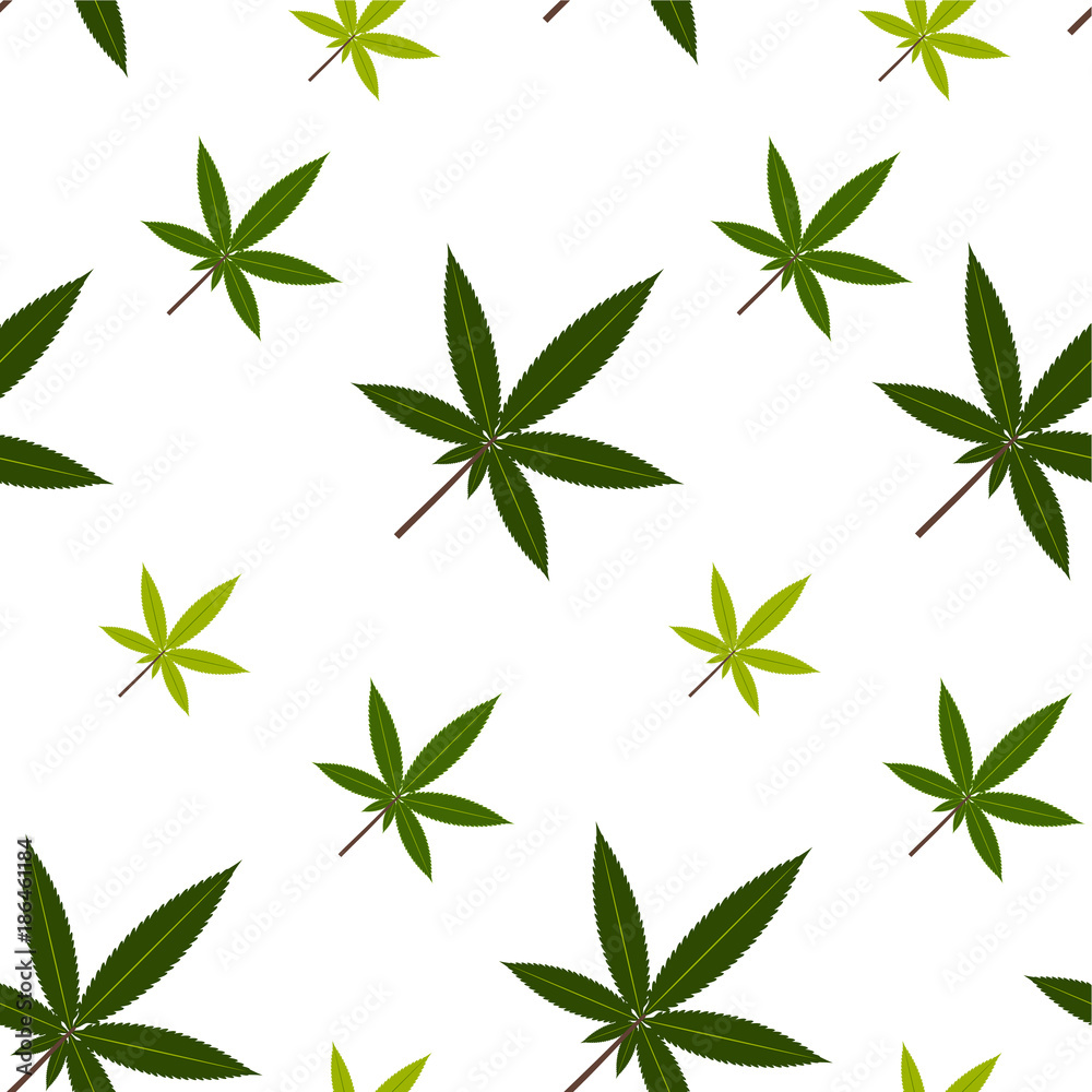 Marijuana plant leaves in a decorative background pattern.