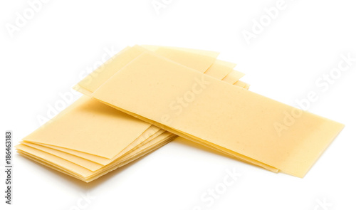 Lasagne raw dry two sheet stacks isolated on white background.