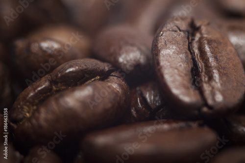 freshly roasted coffee close-up, macro with shallow depth of field