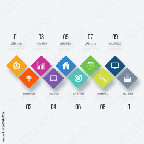 Business infographic template 10 steps with square